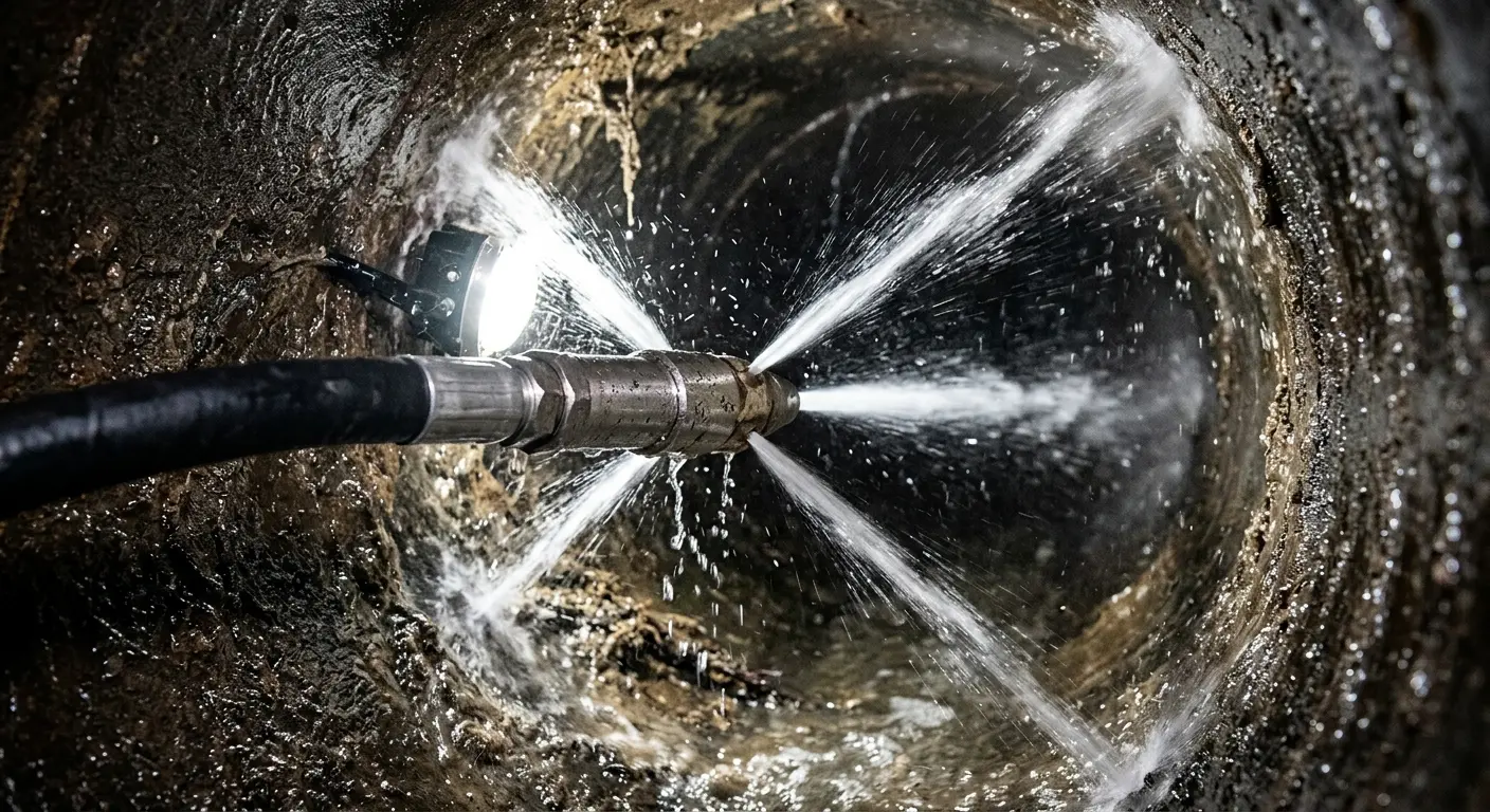 High-pressure hydro jetting nozzle cleaning sewer pipe for Trenchless Sewer Repair in Lake Magdalene